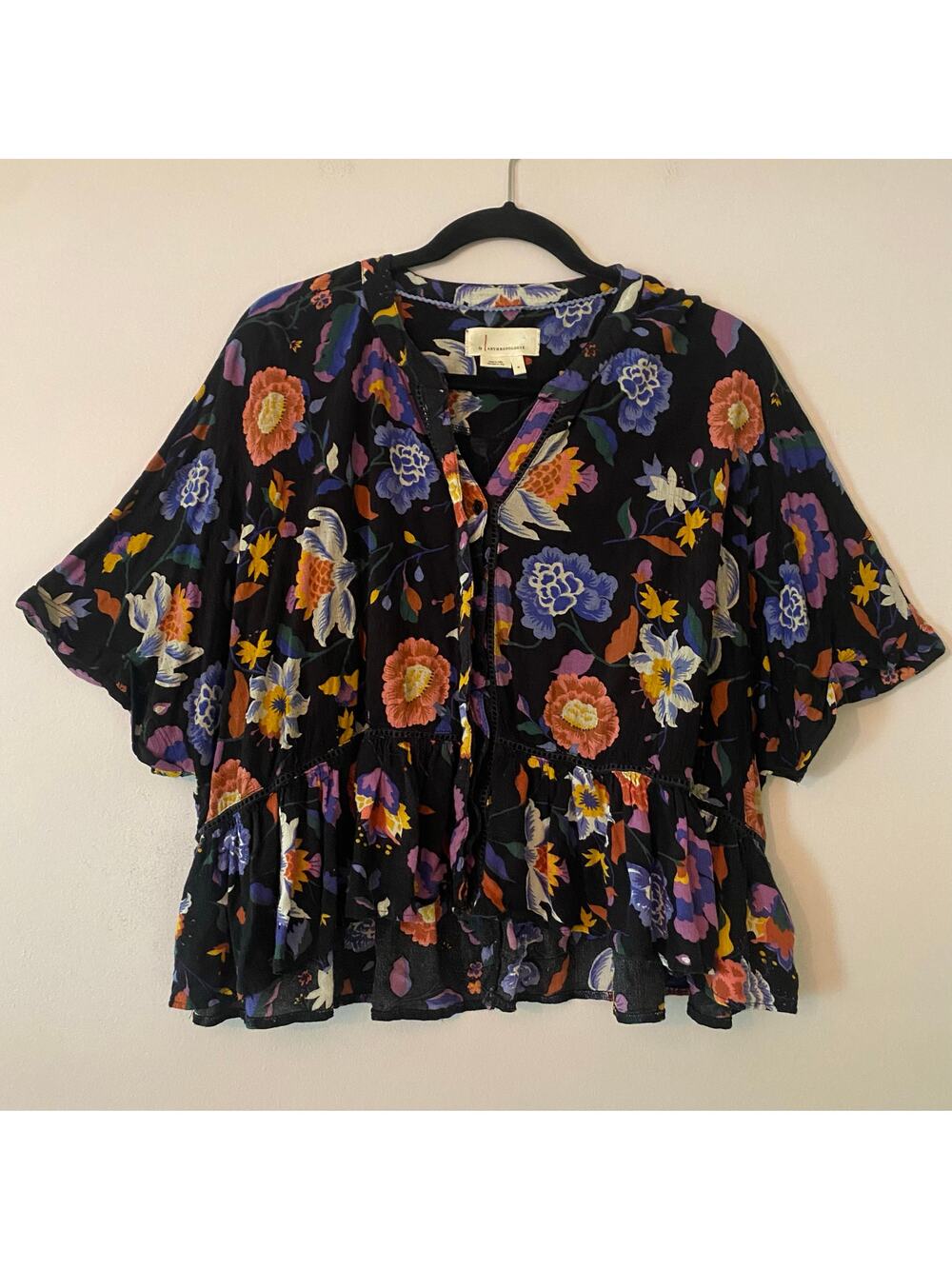 Anthropologie Black Blue Red Purple Blouse Flowy Coquette Fairy Women's Medium